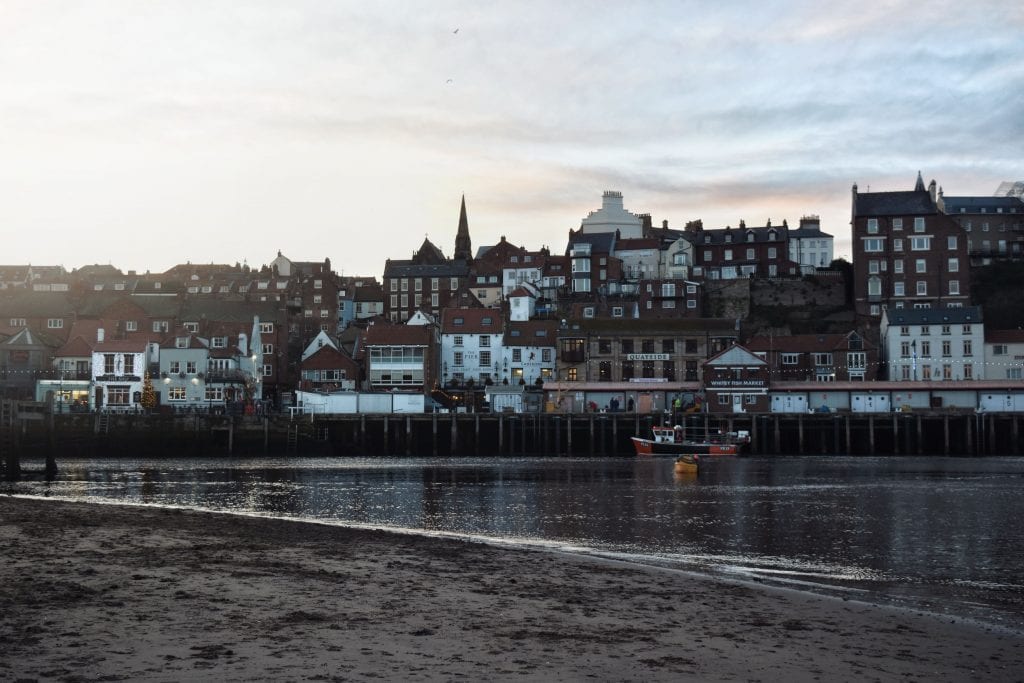 Whitby Harbour at sunset, North Yorkshire coast